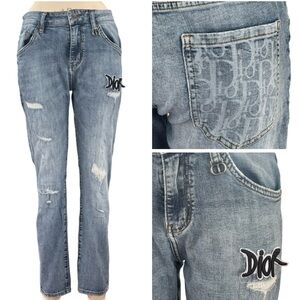 Christian Dior Patchwork Logo Jeans in Blue Size 30